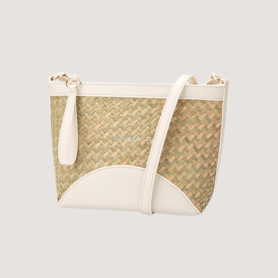 Lady PU & Woven Straw Shoulder Bag